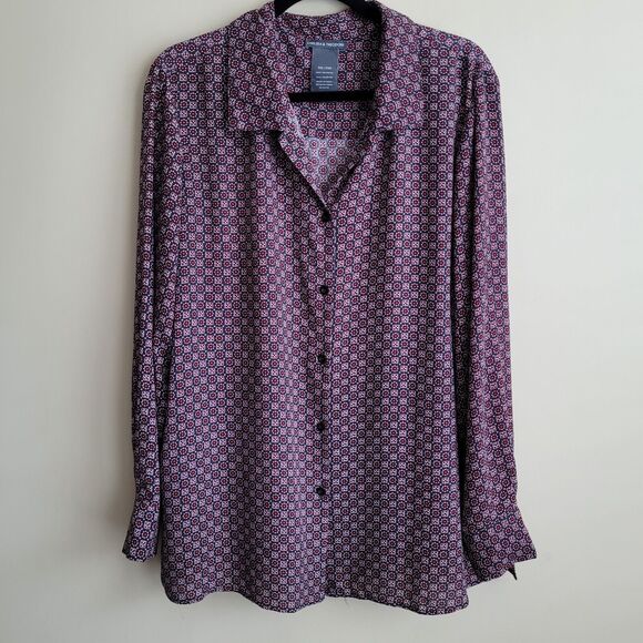 Chelsea & Theodore Womens Blouse Plus Size 2X Gray Burgundy Geometric Boho - Picture 1 of 9